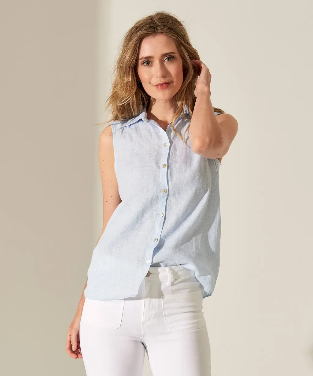 van Dahl Giulia e Tu mouwloze blouse linnen streepje - Blouses